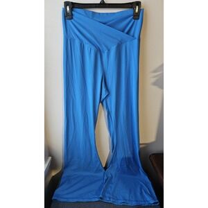 Sunzel Women's XL Blue High Rise Crossover Waist Yoga Flare Pants Stretch